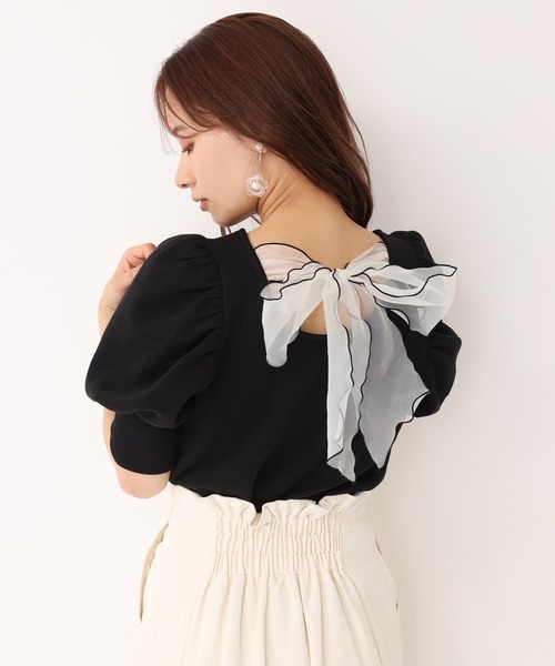 one after another NICE CLAUP（ワンアフターアナザーナイスクラップ）の「バックリボンメローテレコトップス（Tシャツ/カットソー・レディース・ブラック/ベージュ/オフホワイト/ミント・FREE）」の8枚目の写真