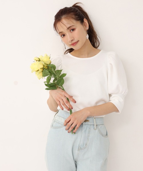 one after another NICE CLAUP（ワンアフターアナザーナイスクラップ）の「バックリボンメローテレコトップス（Tシャツ/カットソー・レディース・ブラック/ベージュ/オフホワイト/ミント・FREE）」の18枚目の写真