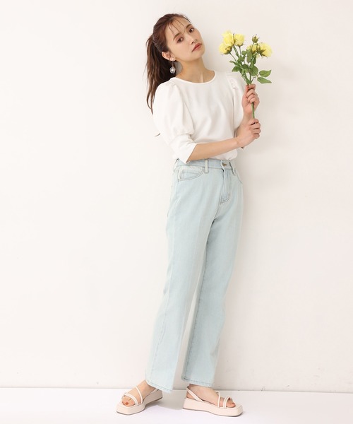 one after another NICE CLAUP（ワンアフターアナザーナイスクラップ）の「バックリボンメローテレコトップス（Tシャツ/カットソー・レディース・ブラック/ベージュ/オフホワイト/ミント・FREE）」の9枚目の写真