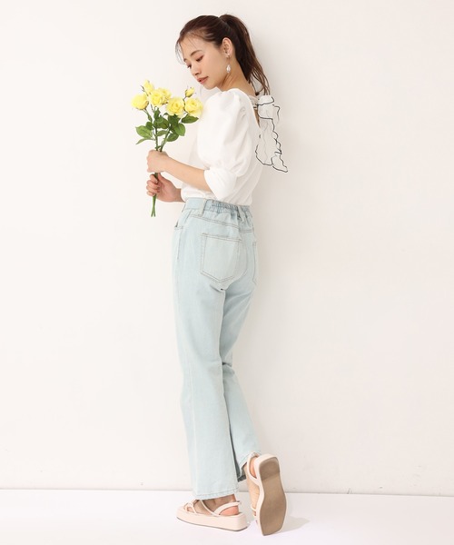 one after another NICE CLAUP（ワンアフターアナザーナイスクラップ）の「バックリボンメローテレコトップス（Tシャツ/カットソー・レディース・ブラック/ベージュ/オフホワイト/ミント・FREE）」の5枚目の写真