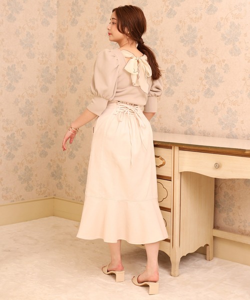 one after another NICE CLAUP（ワンアフターアナザーナイスクラップ）の「バックリボンメローテレコトップス（Tシャツ/カットソー・レディース・ブラック/ベージュ/オフホワイト/ミント・FREE）」の21枚目の写真