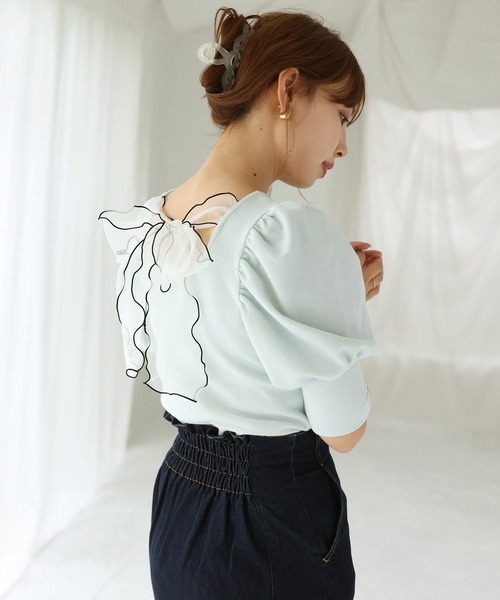 バックリボンメローテレコトップス（Tシャツ/カットソー）｜one after