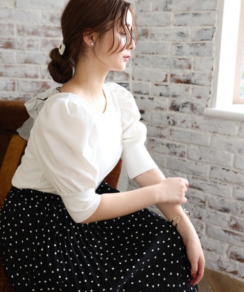 one after another NICE CLAUP（ワンアフターアナザーナイスクラップ）の「バックリボンメローテレコトップス（Tシャツ/カットソー・レディース・ブラック/ベージュ/オフホワイト/ミント・FREE）」の19枚目の写真