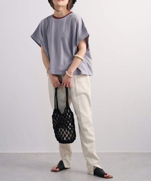 Bonjour Sagan(ボンジュールサガン)の「細ボーダーショートプルオーバー【ZOZO限定アイテム】(Tシャツ/カットソー・レディース・ベージュ/オフホワイト/サックスブルー/スミクロ・FREE)」の16枚目の写真