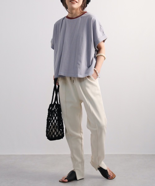Bonjour Sagan(ボンジュールサガン)の「細ボーダーショートプルオーバー【ZOZO限定アイテム】(Tシャツ/カットソー・レディース・ベージュ/オフホワイト/サックスブルー/スミクロ・FREE)」の15枚目の写真