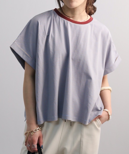 Bonjour Sagan(ボンジュールサガン)の「細ボーダーショートプルオーバー【ZOZO限定アイテム】(Tシャツ/カットソー・レディース・ベージュ/オフホワイト/サックスブルー/スミクロ・FREE)」の22枚目の写真