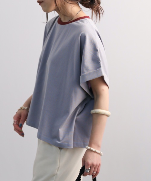 Bonjour Sagan(ボンジュールサガン)の「細ボーダーショートプルオーバー【ZOZO限定アイテム】(Tシャツ/カットソー・レディース・ベージュ/オフホワイト/サックスブルー/スミクロ・FREE)」の21枚目の写真