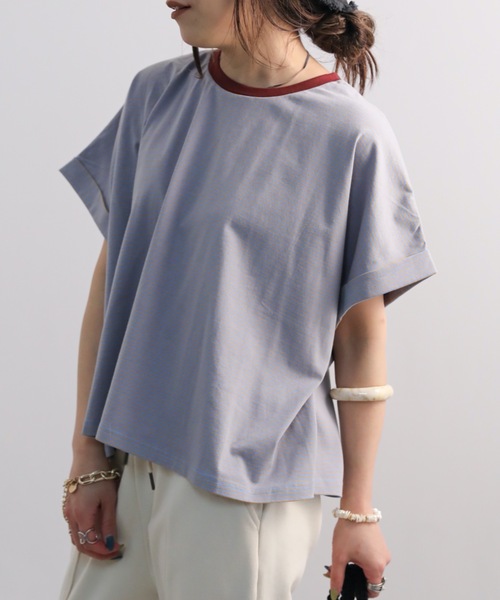Bonjour Sagan(ボンジュールサガン)の「細ボーダーショートプルオーバー【ZOZO限定アイテム】(Tシャツ/カットソー・レディース・ベージュ/オフホワイト/サックスブルー/スミクロ・FREE)」の20枚目の写真