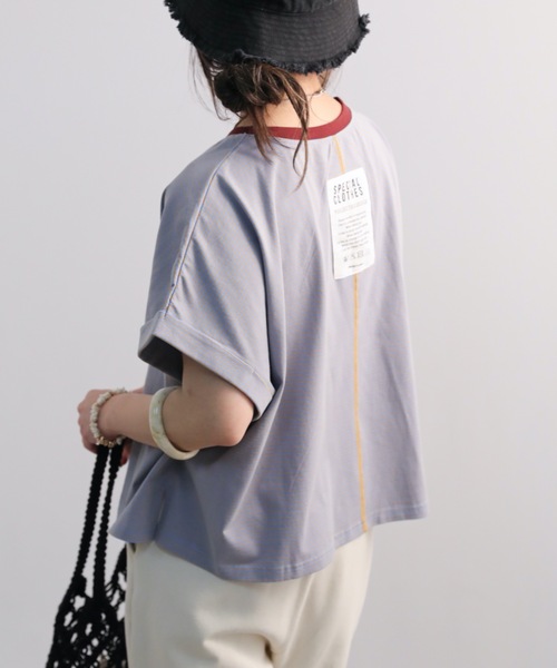 Bonjour Sagan(ボンジュールサガン)の「細ボーダーショートプルオーバー【ZOZO限定アイテム】(Tシャツ/カットソー・レディース・ベージュ/オフホワイト/サックスブルー/スミクロ・FREE)」の18枚目の写真