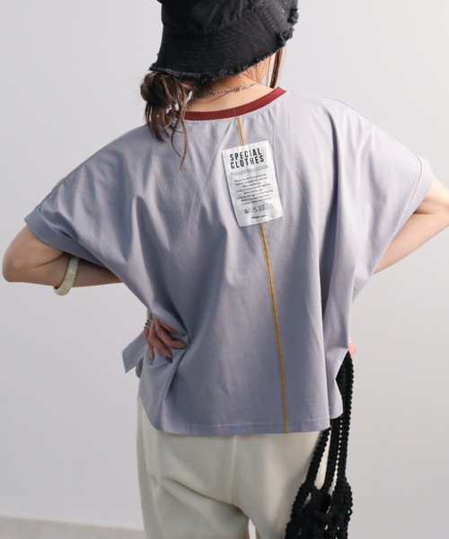 Bonjour Sagan(ボンジュールサガン)の「細ボーダーショートプルオーバー【ZOZO限定アイテム】(Tシャツ/カットソー・レディース・ベージュ/オフホワイト/サックスブルー/スミクロ・FREE)」の17枚目の写真