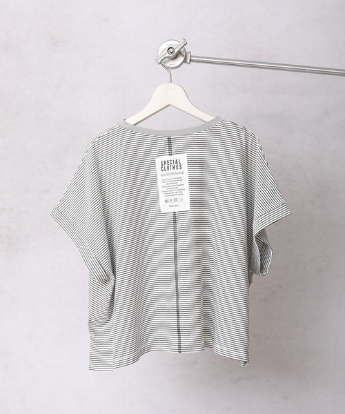 Bonjour Sagan(ボンジュールサガン)の「細ボーダーショートプルオーバー【ZOZO限定アイテム】(Tシャツ/カットソー・レディース・ベージュ/オフホワイト/サックスブルー/スミクロ・FREE)」の6枚目の写真