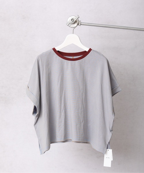 Bonjour Sagan(ボンジュールサガン)の「細ボーダーショートプルオーバー【ZOZO限定アイテム】(Tシャツ/カットソー・レディース・ベージュ/オフホワイト/サックスブルー/スミクロ・FREE)」の11枚目の写真
