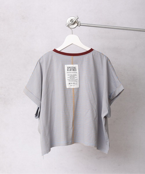 Bonjour Sagan(ボンジュールサガン)の「細ボーダーショートプルオーバー【ZOZO限定アイテム】(Tシャツ/カットソー・レディース・ベージュ/オフホワイト/サックスブルー/スミクロ・FREE)」の12枚目の写真