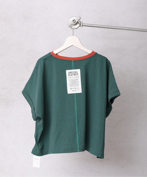 Bonjour Sagan(ボンジュールサガン)の「細ボーダーショートプルオーバー【ZOZO限定アイテム】(Tシャツ/カットソー・レディース・ベージュ/オフホワイト/サックスブルー/スミクロ・FREE)」の8枚目の写真