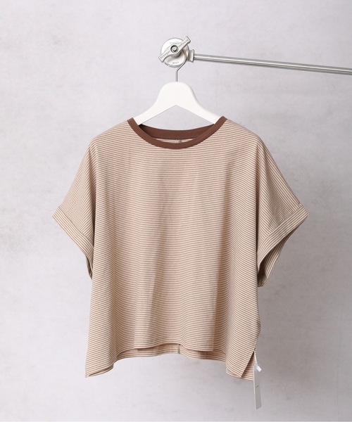 Bonjour Sagan(ボンジュールサガン)の「細ボーダーショートプルオーバー【ZOZO限定アイテム】(Tシャツ/カットソー・レディース・ベージュ/オフホワイト/サックスブルー/スミクロ・FREE)」の9枚目の写真
