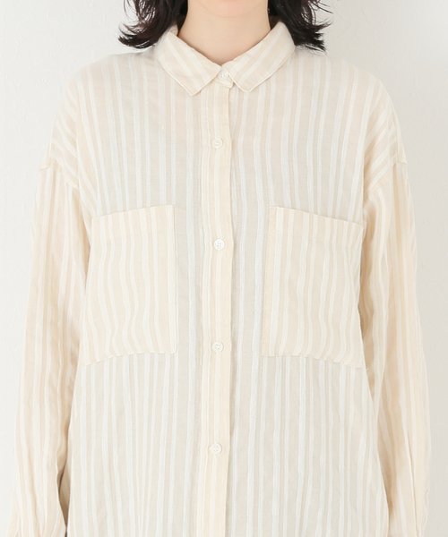 【未使用】リネン混ストライプ/39 リネン混ストライプ柄シャツ - 青色/白色 | ZARA Japan / 日本