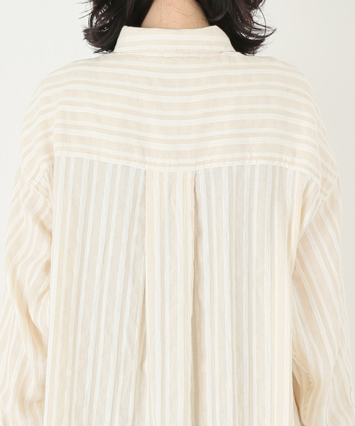 【未使用】リネン混ストライプ/39 リネン混ストライプ柄シャツ - 青色/白色 | ZARA Japan / 日本