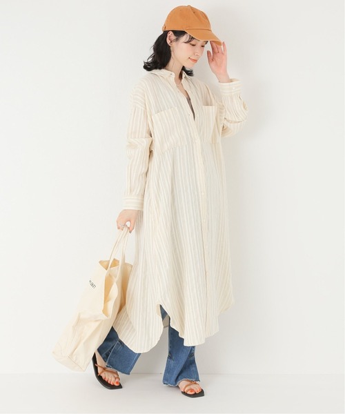 ワンピースリネン混ストライプシャツワンピース ワンピース Simplicite シンプリシテェ のファッション