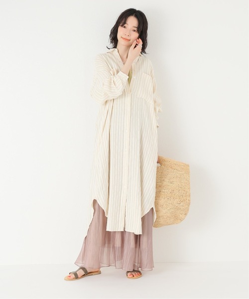 ワンピースリネン混ストライプシャツワンピース ワンピース Simplicite シンプリシテェ のファッション