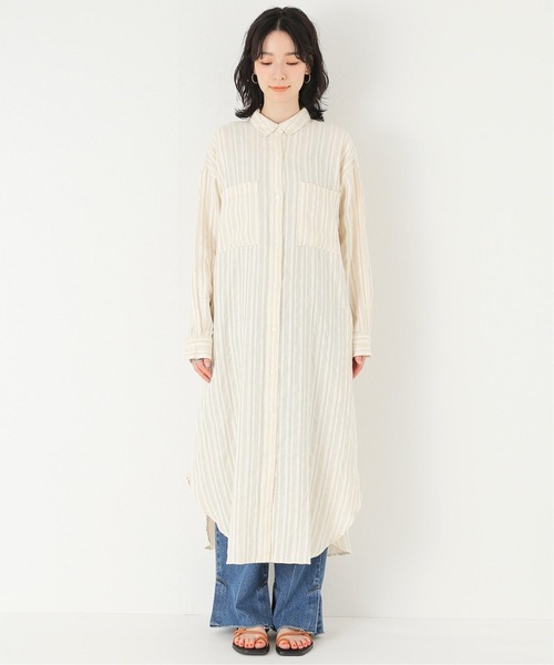 ワンピースリネン混ストライプシャツワンピース ワンピース Simplicite シンプリシテェ のファッション