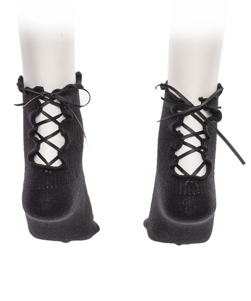 DearMyLove（ディアマイラブ）の「バックレースアップショートソックス（ソックス/靴下・レディース・ホワイト/ブラック・23-25cm）」の7枚目の写真