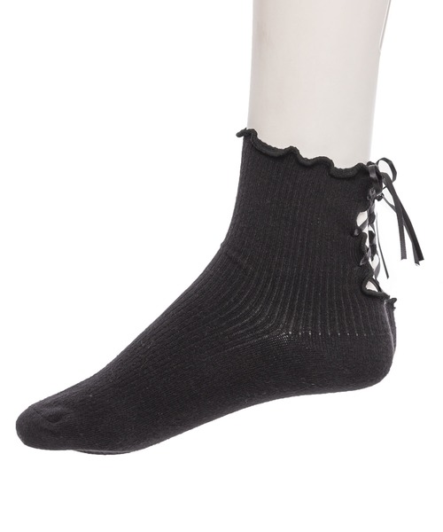 DearMyLove（ディアマイラブ）の「バックレースアップショートソックス（ソックス/靴下・レディース・ホワイト/ブラック・23-25cm）」の8枚目の写真