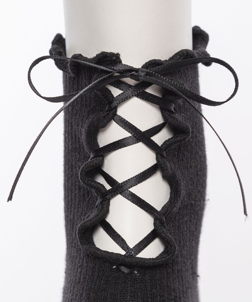 DearMyLove（ディアマイラブ）の「バックレースアップショートソックス（ソックス/靴下・レディース・ホワイト/ブラック・23-25cm）」の10枚目の写真