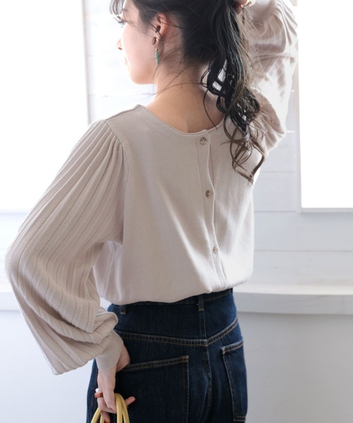 レトロな袖ぽわん。2way袖プリーツニットカーディガン