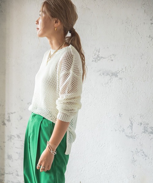 bohmal（ボマール）の「メッシュニットトップス（ニット/セーター・レディース・オフホワイト/ブラック/イエロー/ベージュ・FREE）」の7枚目の写真