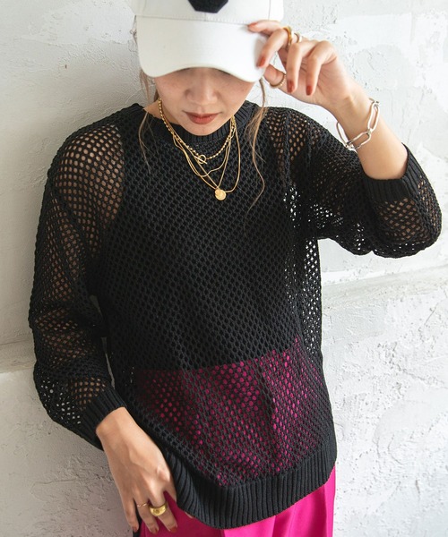 bohmal（ボマール）の「メッシュニットトップス（ニット/セーター・レディース・オフホワイト/ブラック/イエロー/ベージュ・FREE）」の12枚目の写真