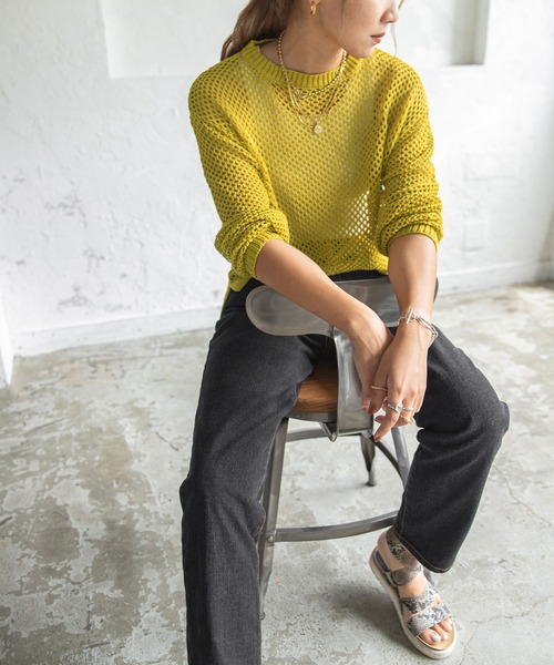 bohmal（ボマール）の「メッシュニットトップス（ニット/セーター・レディース・オフホワイト/ブラック/イエロー/ベージュ・FREE）」の16枚目の写真