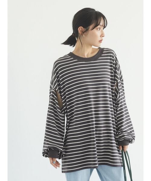 RAY CASSIN FAVORI（レイカズンフェバリ）の「・RAY CASSIN ボーダーカタアキチュニックロンT＊（Tシャツ/カットソー・レディース・チャコールグレー/ブラック/ネイビー/オフホワイト・FREE）」の10枚目の写真