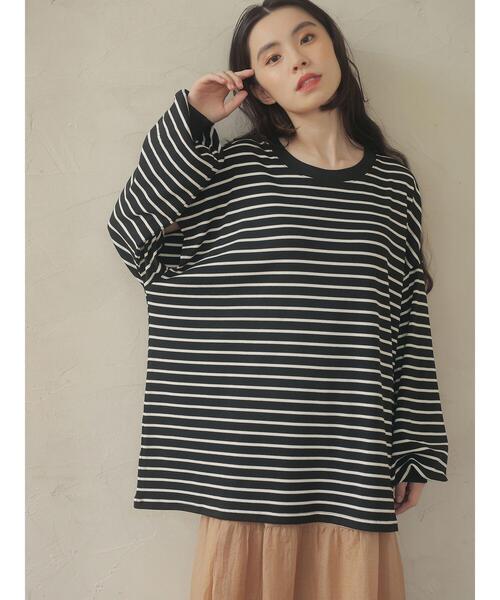 RAY CASSIN FAVORI（レイカズンフェバリ）の「・RAY CASSIN ボーダーカタアキチュニックロンT＊（Tシャツ/カットソー・レディース・チャコールグレー/ブラック/ネイビー/オフホワイト・FREE）」の11枚目の写真