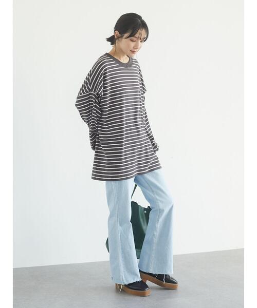 RAY CASSIN FAVORI（レイカズンフェバリ）の「・RAY CASSIN ボーダーカタアキチュニックロンT＊（Tシャツ/カットソー・レディース・チャコールグレー/ブラック/ネイビー/オフホワイト・FREE）」の13枚目の写真