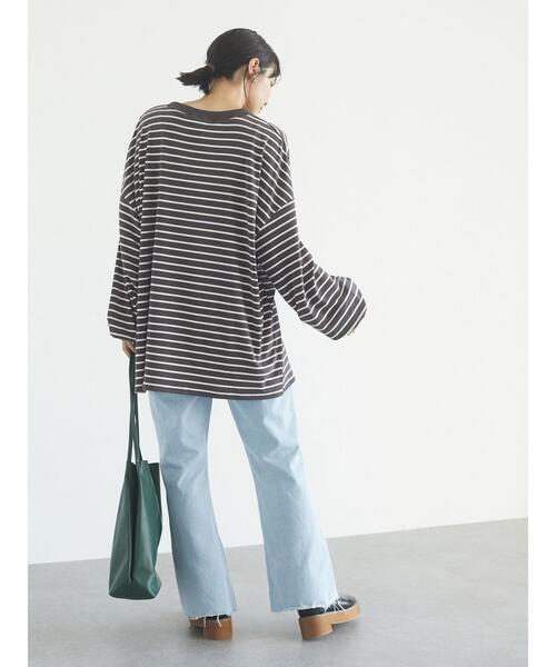 RAY CASSIN FAVORI（レイカズンフェバリ）の「・RAY CASSIN ボーダーカタアキチュニックロンT＊（Tシャツ/カットソー・レディース・チャコールグレー/ブラック/ネイビー/オフホワイト・FREE）」の15枚目の写真