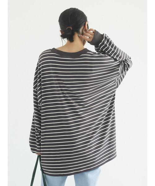 RAY CASSIN FAVORI（レイカズンフェバリ）の「・RAY CASSIN ボーダーカタアキチュニックロンT＊（Tシャツ/カットソー・レディース・チャコールグレー/ブラック/ネイビー/オフホワイト・FREE）」の17枚目の写真