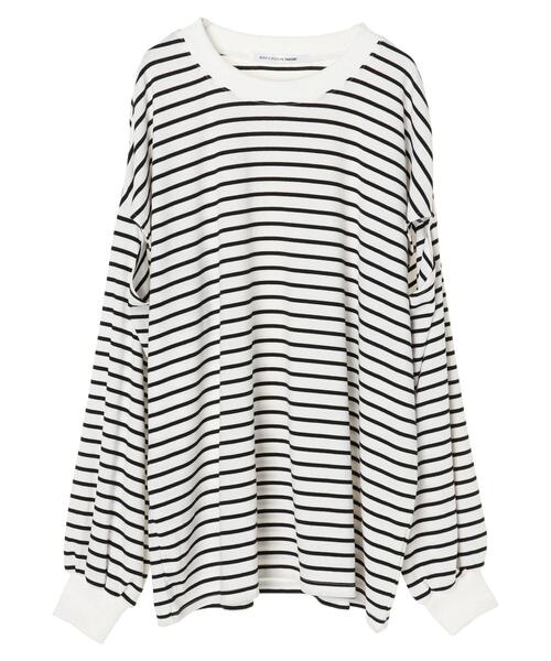 RAY CASSIN FAVORI（レイカズンフェバリ）の「・RAY CASSIN ボーダーカタアキチュニックロンT＊（Tシャツ/カットソー・レディース・チャコールグレー/ブラック/ネイビー/オフホワイト・FREE）」の2枚目の写真