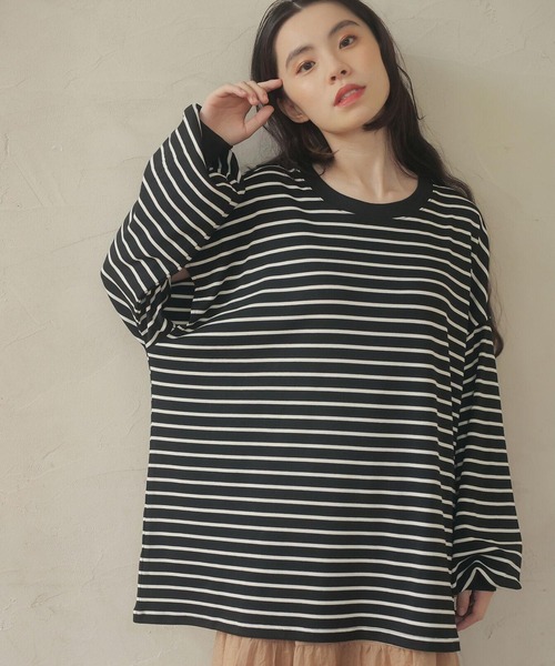 RAY CASSIN FAVORI（レイカズンフェバリ）の「・RAY CASSIN ボーダーカタアキチュニックロンT＊（Tシャツ/カットソー・レディース・チャコールグレー/ブラック/ネイビー/オフホワイト・FREE）」の3枚目の写真