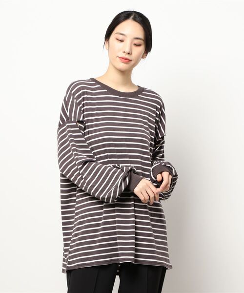 RAY CASSIN FAVORI（レイカズンフェバリ）の「・RAY CASSIN ボーダーカタアキチュニックロンT＊（Tシャツ/カットソー・レディース・チャコールグレー/ブラック/ネイビー/オフホワイト・FREE）」の7枚目の写真