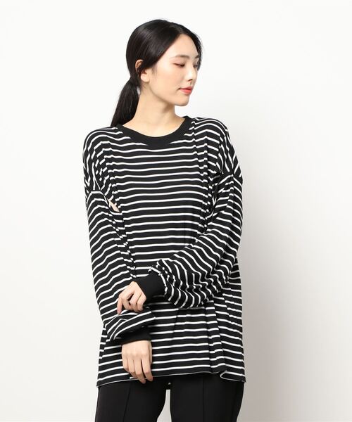 RAY CASSIN FAVORI（レイカズンフェバリ）の「・RAY CASSIN ボーダーカタアキチュニックロンT＊（Tシャツ/カットソー・レディース・チャコールグレー/ブラック/ネイビー/オフホワイト・FREE）」の8枚目の写真