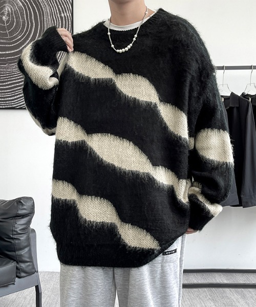 MGV（エムジーヴィー）の「ルーズシルエットシャギーニット（ニット/セーター・メンズ・ホワイト/ブラック・MEDIUM/X-LARGE/LARGE）」の8枚目の写真