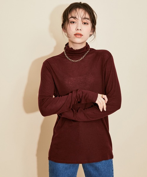 MADEMOISELLE ROPE'(マドモアゼル ロペ)の「ハイネックプルオーバー(Tシャツ/カットソー・レディース・ブラック/オフホワイト/ボルドー・38)」の1枚目の写真