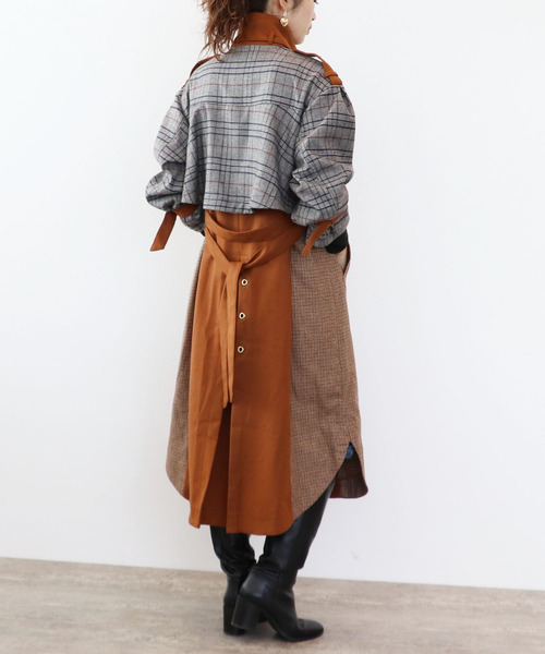 Three Four Time(スリーフォータイム)の「無地×チェックスタンドコート(その他アウター・レディース・キャメル・ONE SIZE)」の9枚目の写真