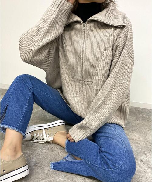 MLI'A(エムリア)の「ハーフZIPプルオーバーニット(ニット/セーター・レディース・アイボリー/チャコールグレー/グレー系その他/杢グレー/ミント/ライトイエロー/ピンク/ブルー/イエロー系その他/オレンジ・M)」の5枚目の写真