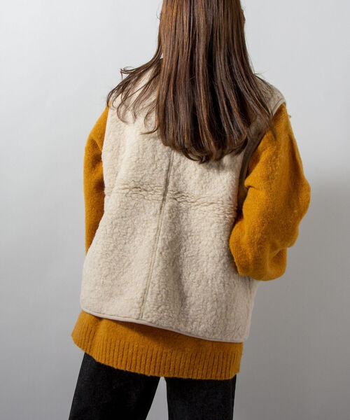 COLD BREAKER もこもこ ボアベスト ウール100％ ブラウン L COLD