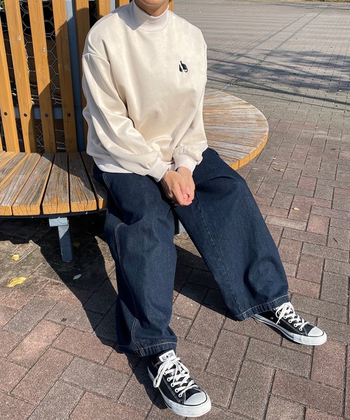 PairPair(ペアペア)の「カットスエードプリントプルオーバー(ユニセックス)(Tシャツ/カットソー・レディース・アイボリー/グレイッシュブルー・フリー)」の3枚目の写真