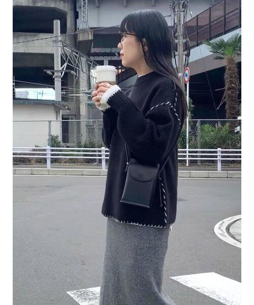 Ungrid（アングリッド）の「ハンドステッチルーズニット（ニット/セーター・レディース・ブラック/オフホワイト/モカ・FREE）」の7枚目の写真