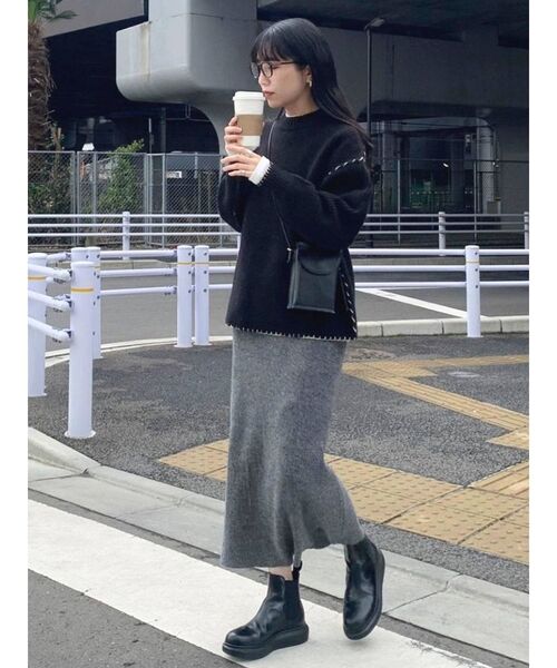 Ungrid（アングリッド）の「ハンドステッチルーズニット（ニット/セーター・レディース・ブラック/オフホワイト/モカ・FREE）」の10枚目の写真