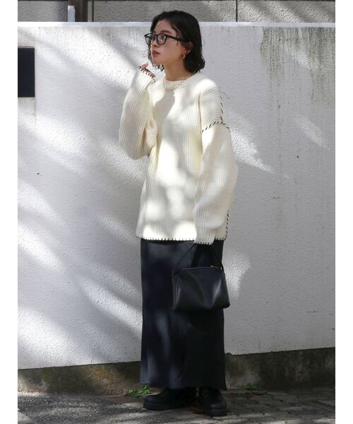 Ungrid（アングリッド）の「ハンドステッチルーズニット（ニット/セーター・レディース・ブラック/オフホワイト/モカ・FREE）」の8枚目の写真