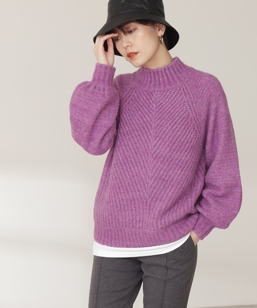 N.（N. Natural Beauty Basic）（エヌエヌナチュラルビューティーベーシック）の「◆変形畦ハイネックニット（ニット/セーター・レディース・パープル/オフホワイト/ブルー・MEDIUM）」の3枚目の写真